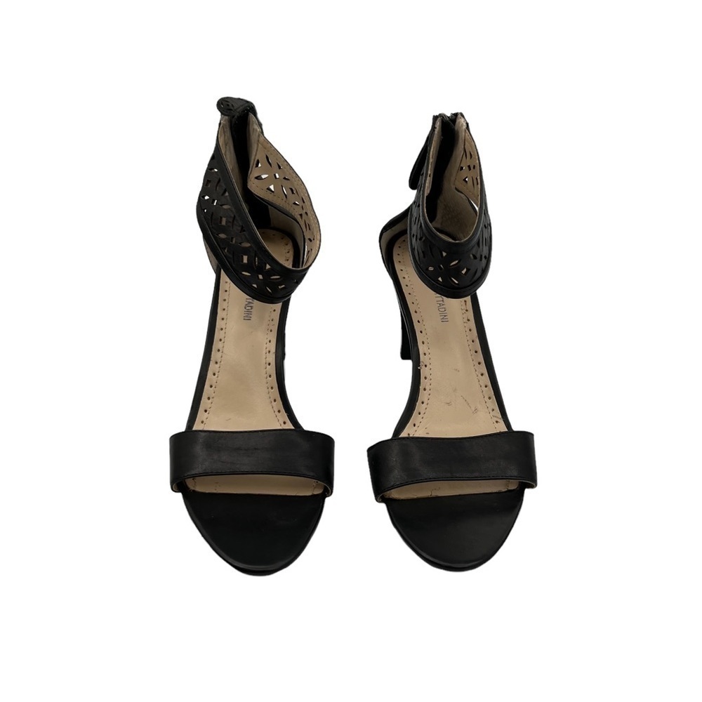 Adrienne Vittadini Black Sereen Perforated Ankle Strap Block Heels Size 7 1/2